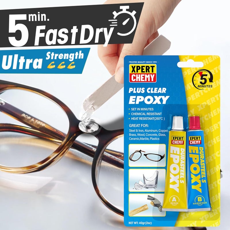 XPERTCHEMY 2 Part Epoxy Glue, 5 Minute Epoxy Adhesive, Rapid Cure Golf, Wood, Plastic and Metal etc, Waterproof & Extra Strength, High Temperature Resistance, 2 x 20g, Clear - Image 4
